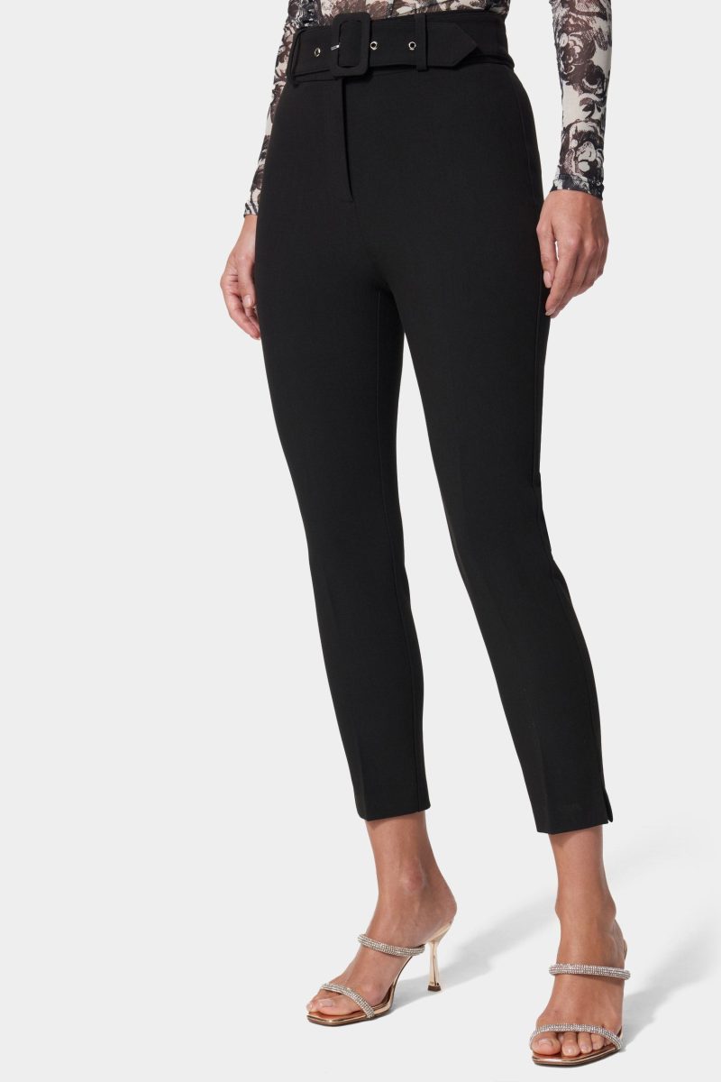 High Waist Slim Leg Belted Pant