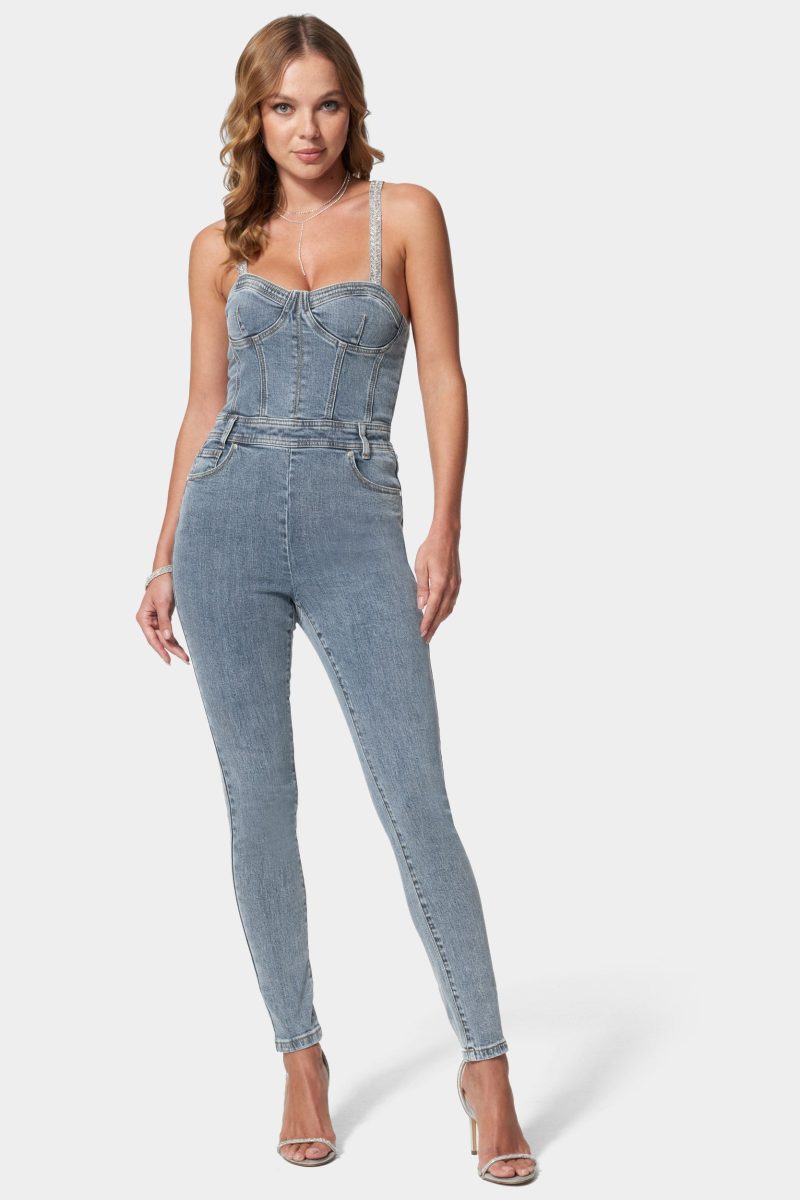 Denim Corset Top Skinny Leg Jumpsuit