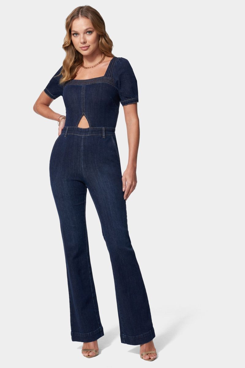Denim Cut Out Detail Wide Leg Jumpsuit