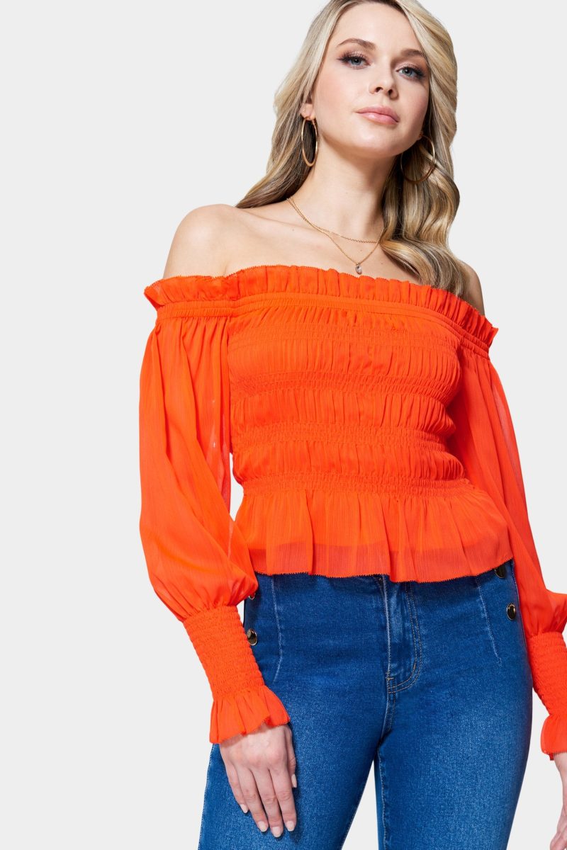 Long Sleeve Smocked Off Shoulder Top