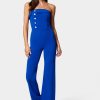 Knit Crepe Strapless Button Detail Wide Leg Jumpsuit