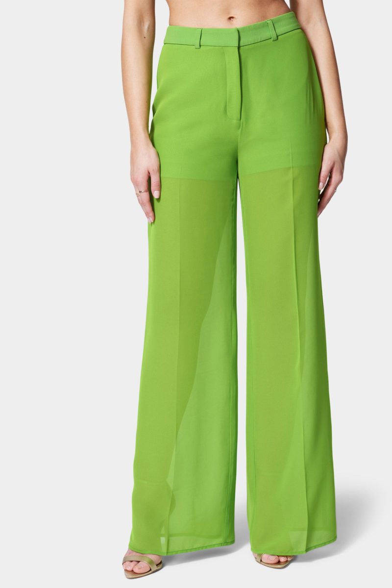 High Waist Chiffon Wide Leg Illusion Woven Twill Pant