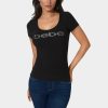 Bebe Logo Short Sleeve Round Neck Rib Top