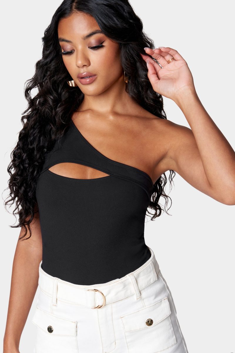 Cutout Asymmetric One Shoulder Bodysuit