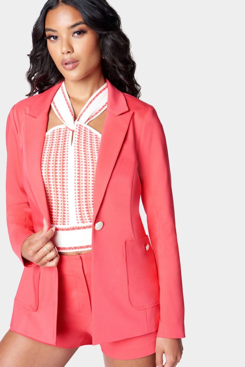 Cotton Sateen Patch Pockets Detail Blazer