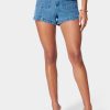 High Waist Patch Pockets Detail Denim Short