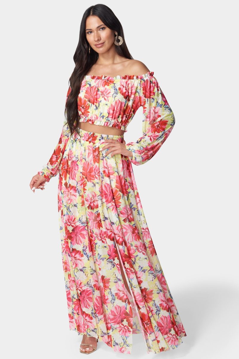 High Slit Two Piece Mesh Dress