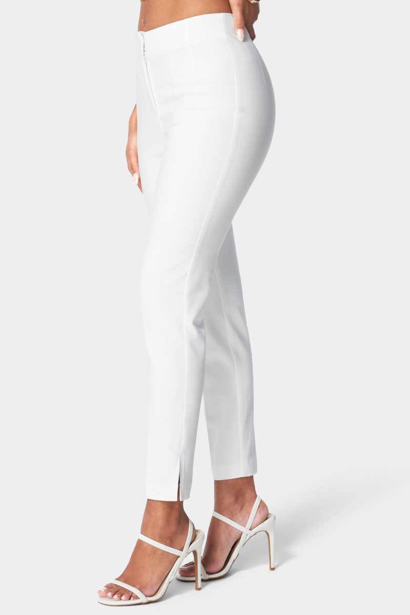 High Waist Side Slit Slim Leg Tailored Pant