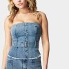 Belted Button Front Denim Bustier