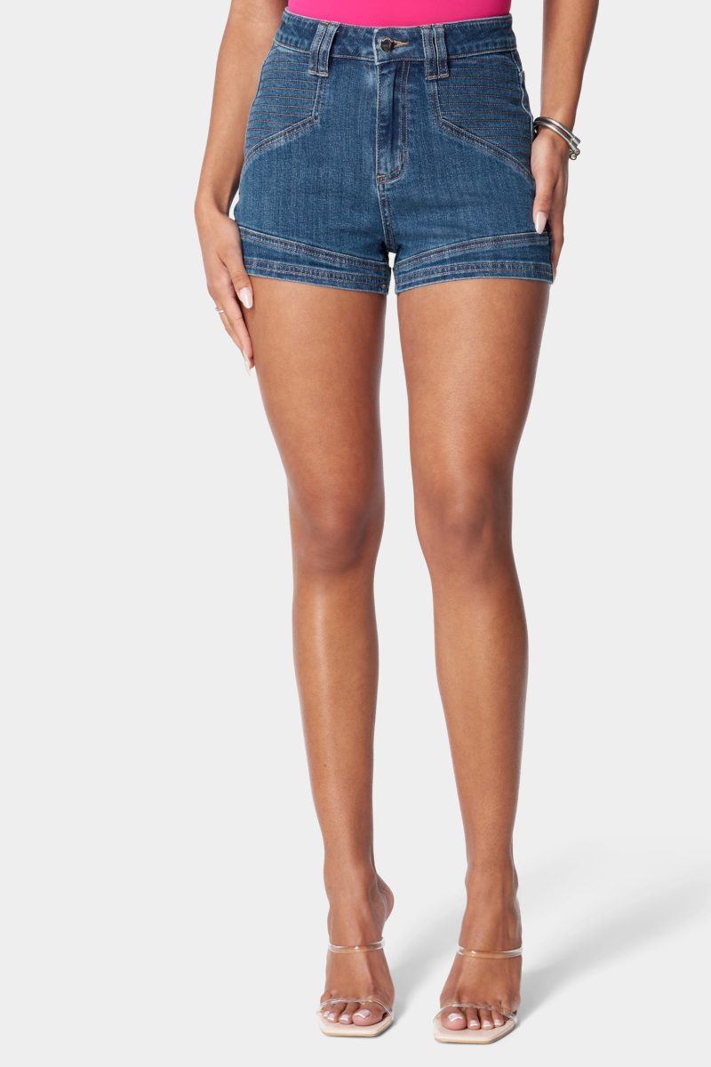 High Waist Stitch Detail Denim Short