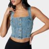 Button Down Trapeze Denim Top