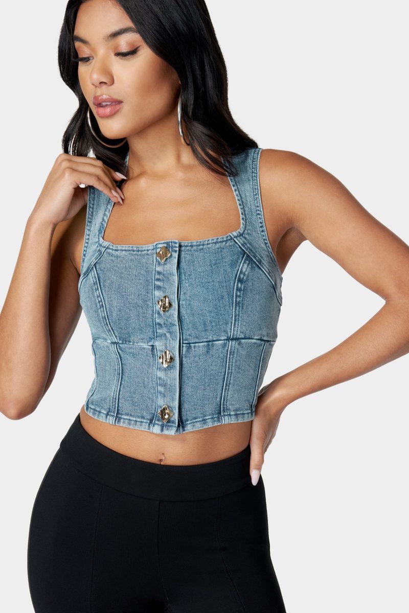 Button Down Trapeze Denim Top