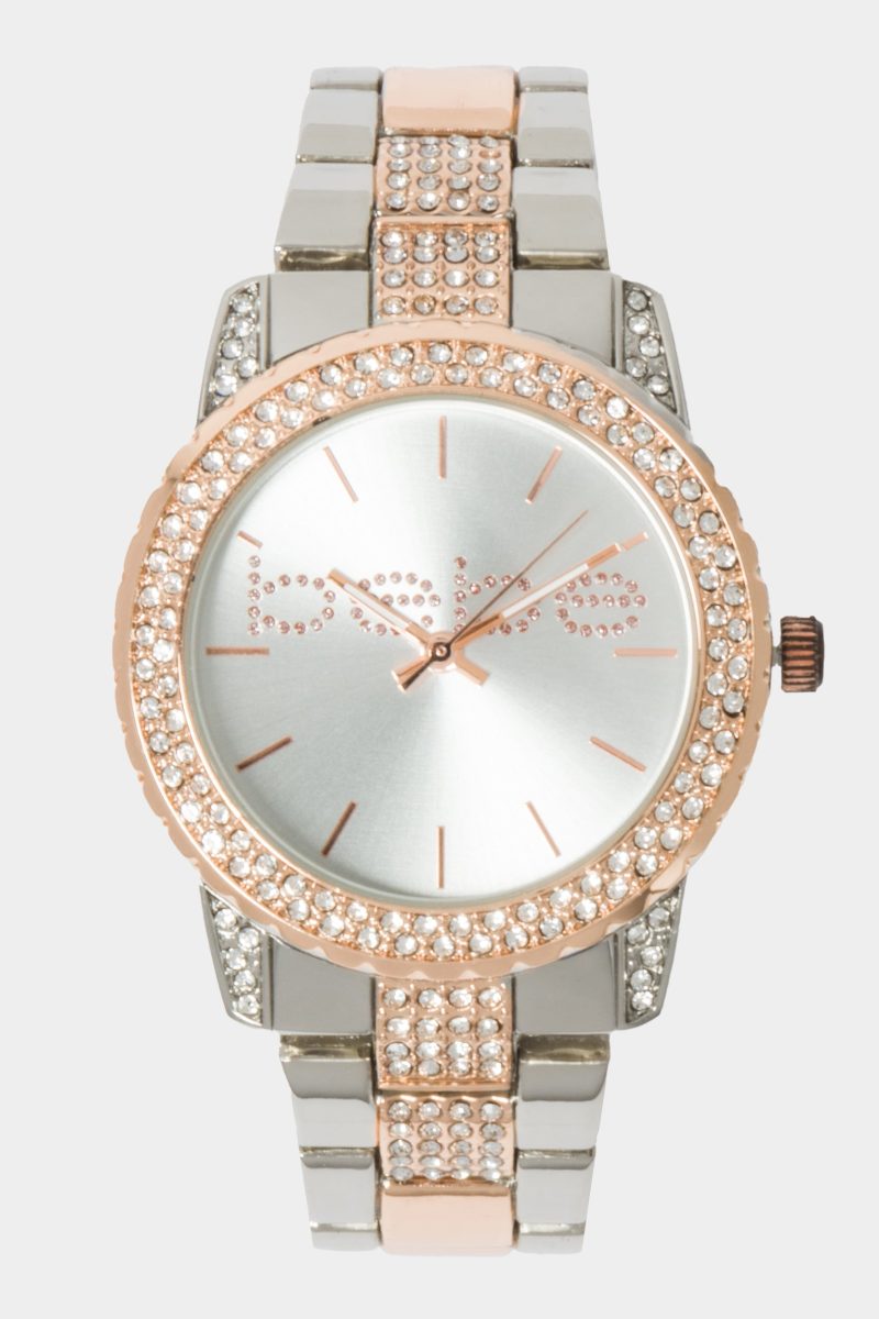 Silver Smooth Dial Crystal Bezel Watch