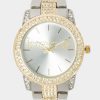 Silver Smooth Dial Crystal Bezel Watch
