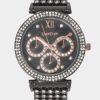 Gun Metal Dial Crystal Bezel Watch