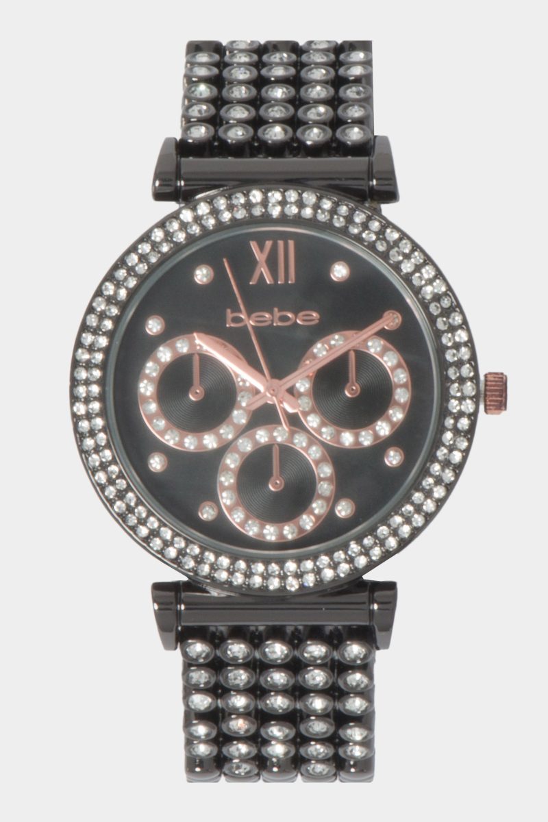 Gun Metal Dial Crystal Bezel Watch