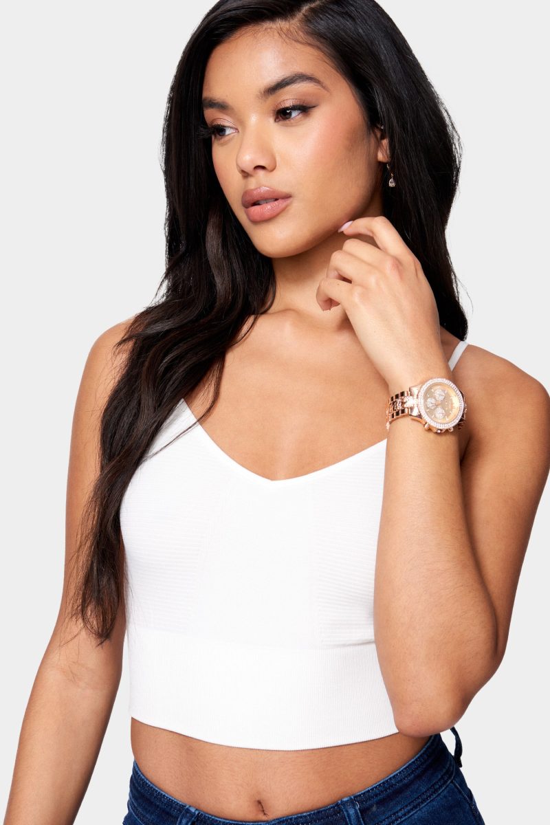 Rose Dial Crystal Bezel Watch