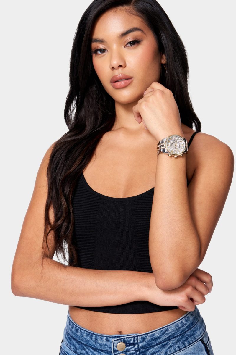 Full Pave Crystal Dial Coin Edge Bezel Watch