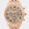 Full Pave Crystal Dial Coin Edge Bezel Watch