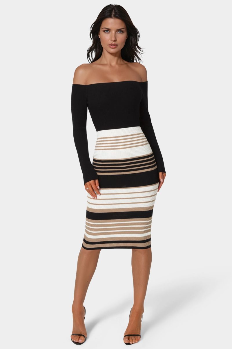 Off Shoulder Stripe Dress