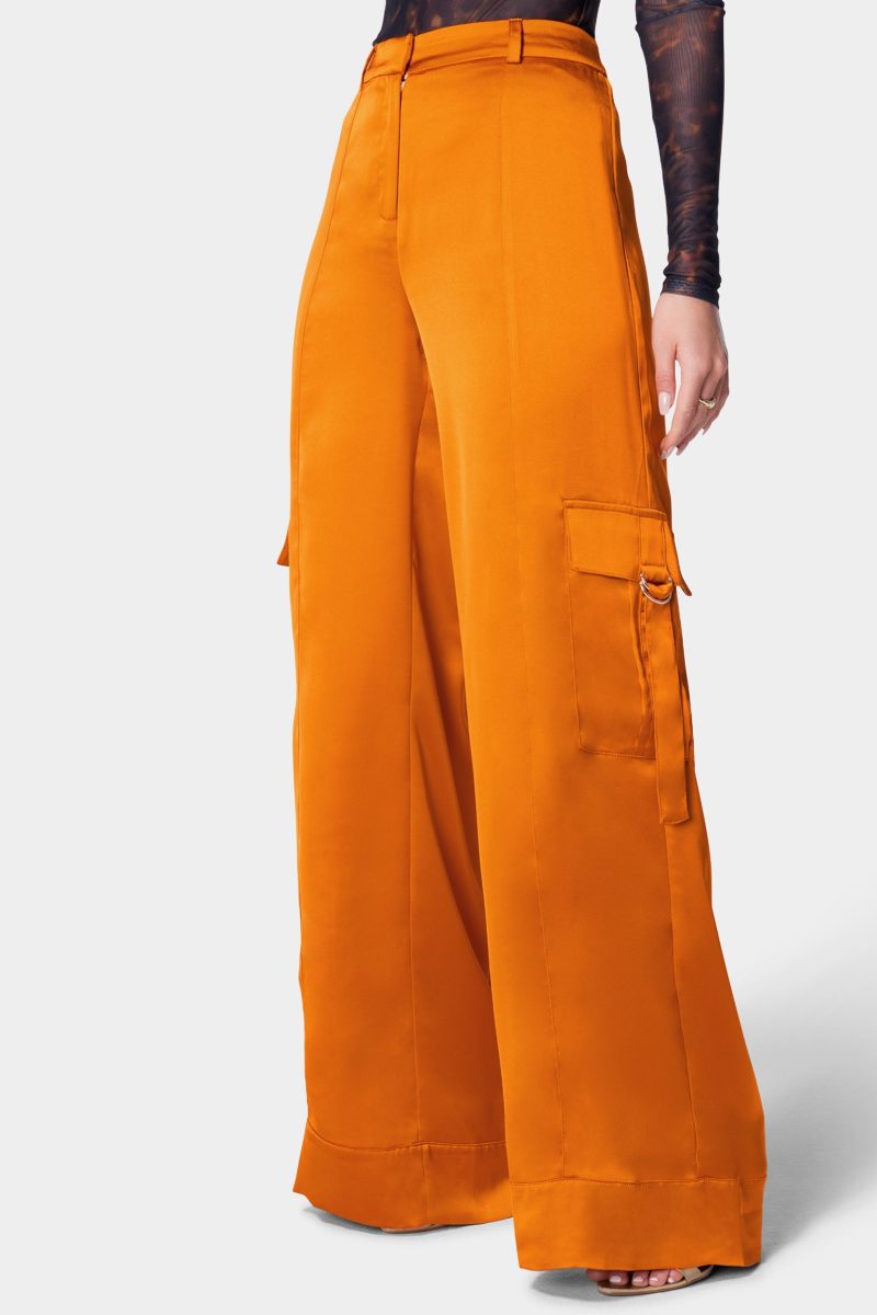 Wide Leg Cargo Pocket Satin Pant