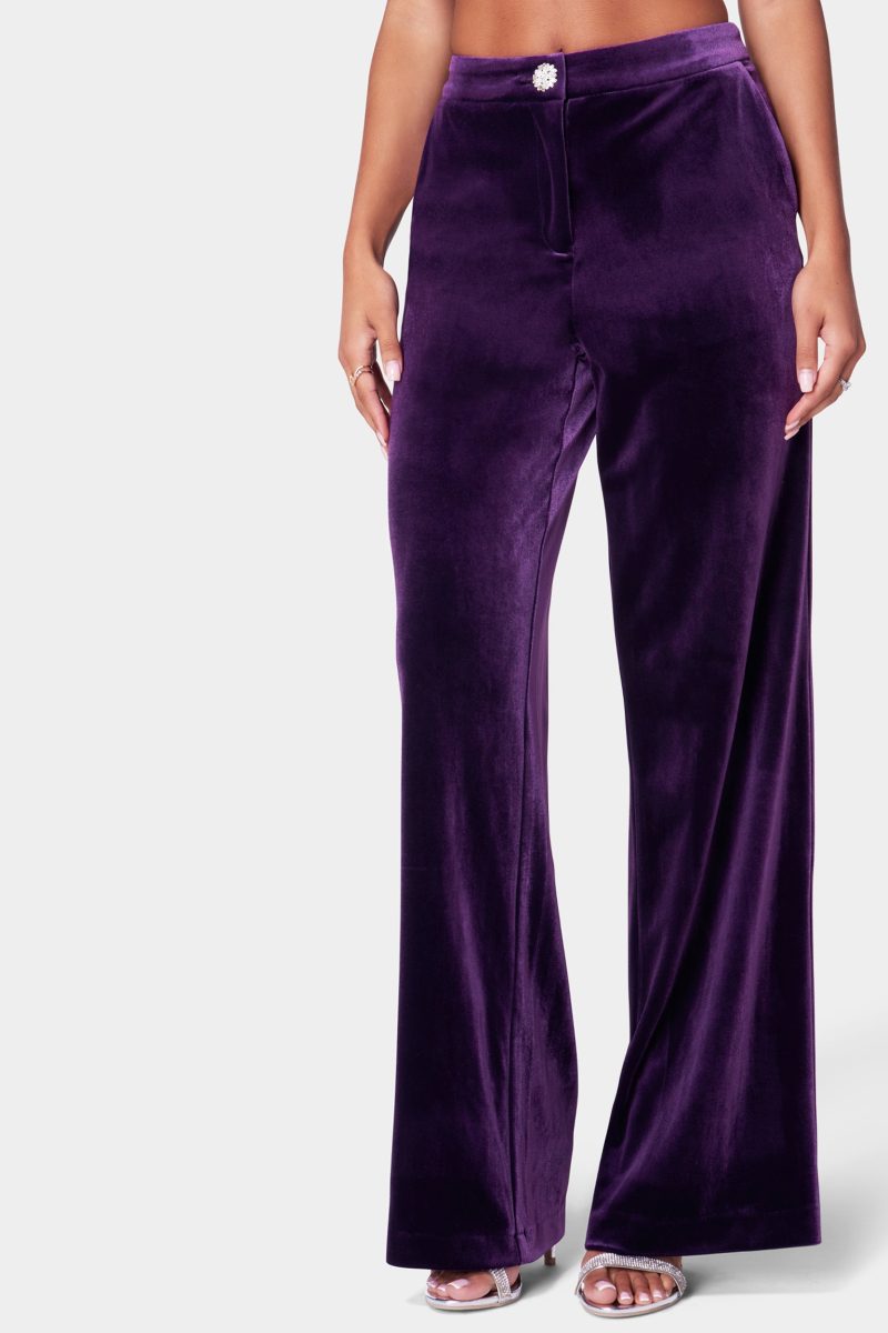 High Waist Wide Leg Velour Pant