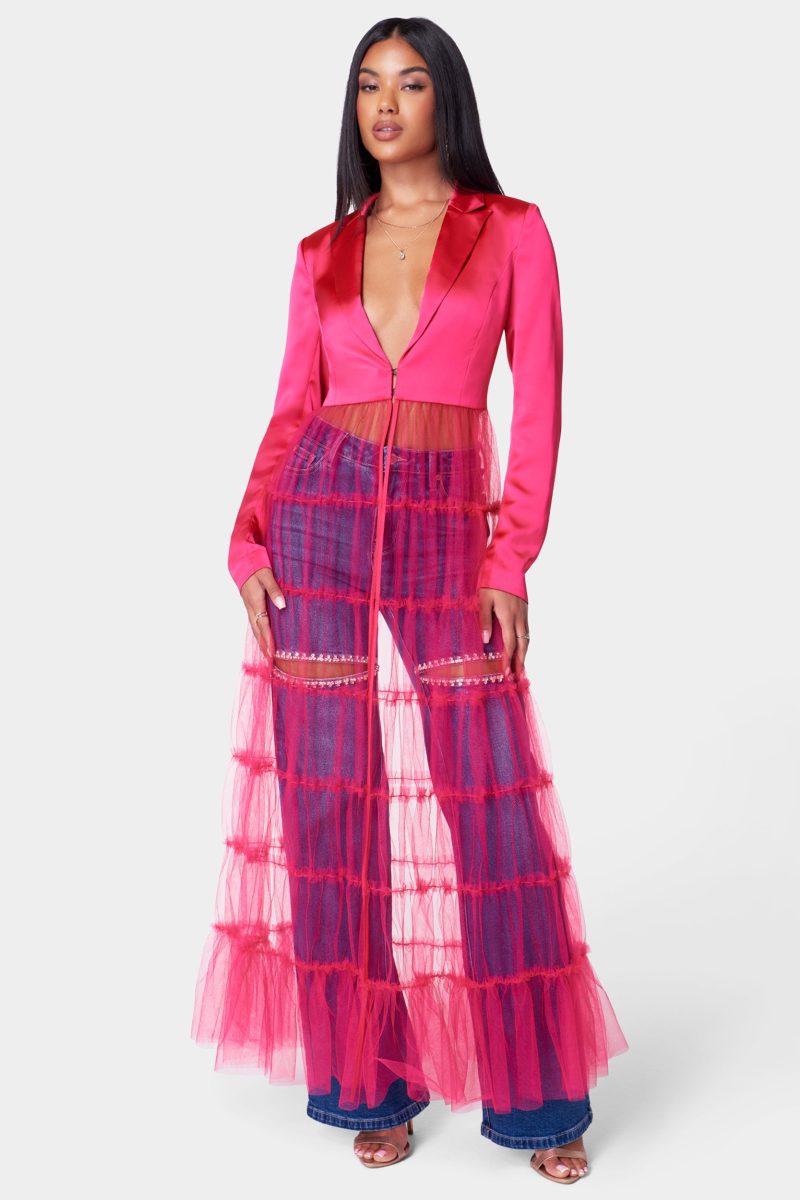 Satin Tailored Jacket With Tulle Hem