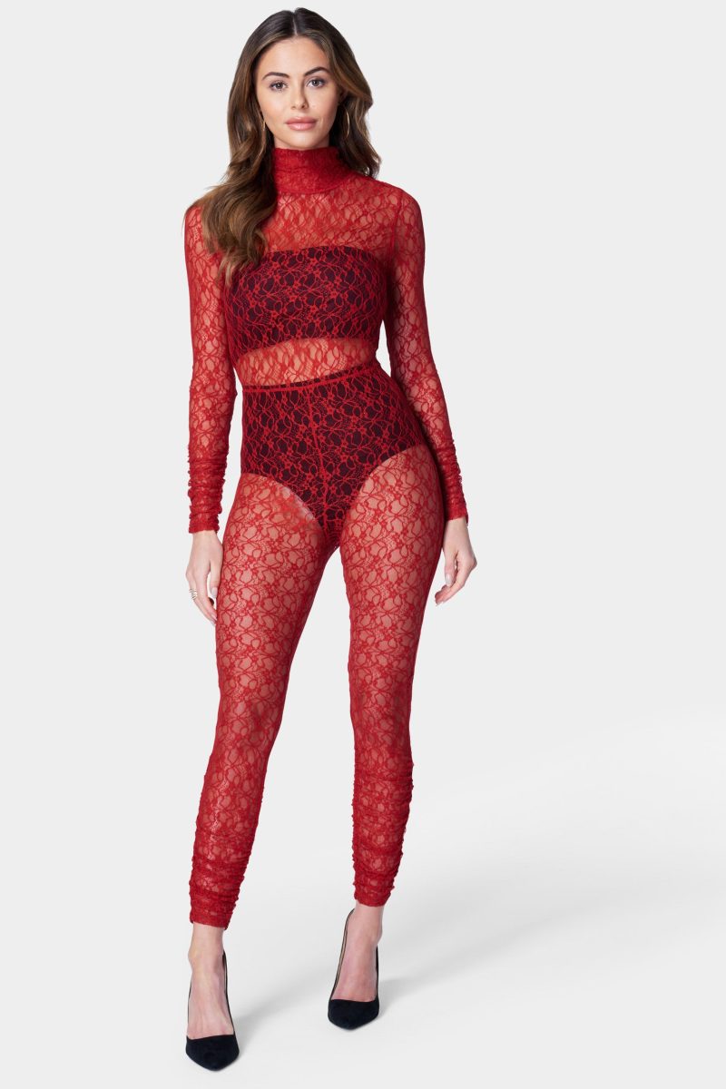 Open Back Turtle Neck Lace Catsuit