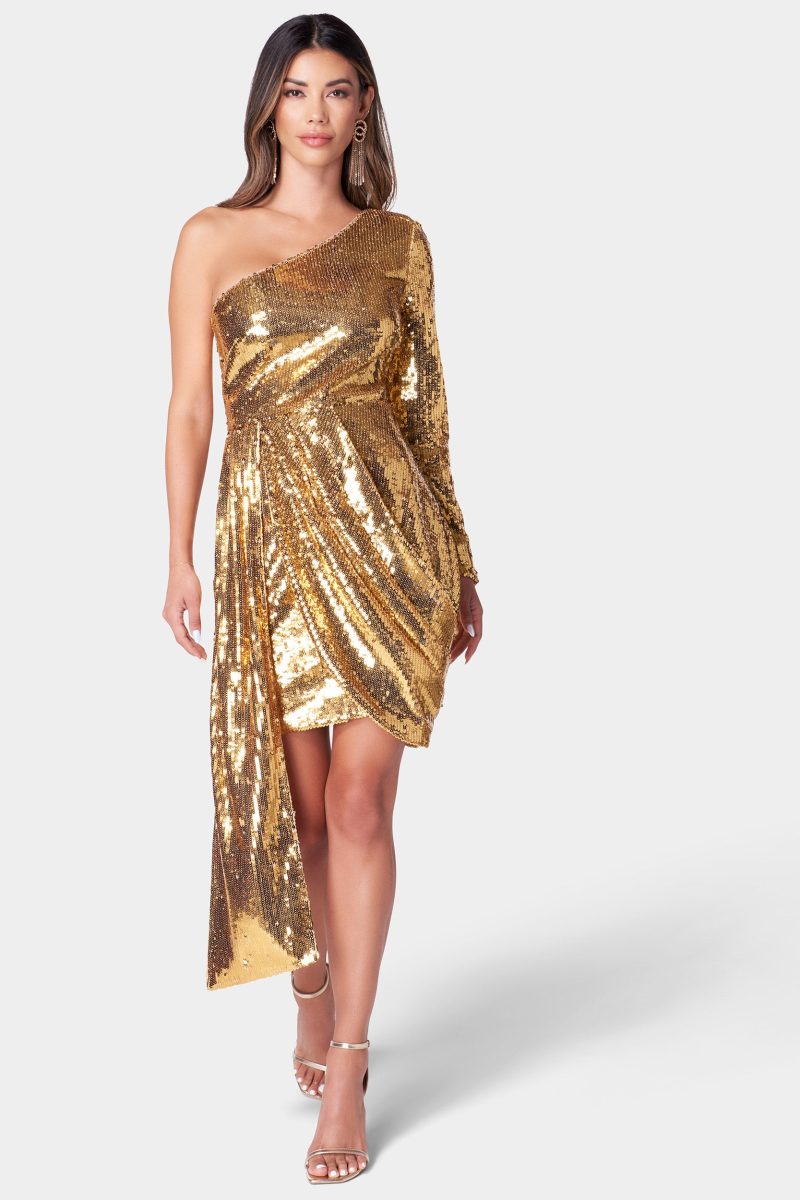 One Shoulder Sequin Sash Dress