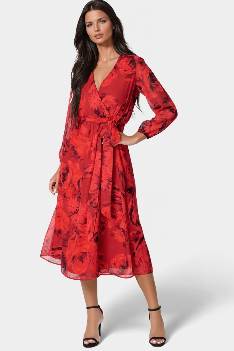 Printed Wrap Midi Dress