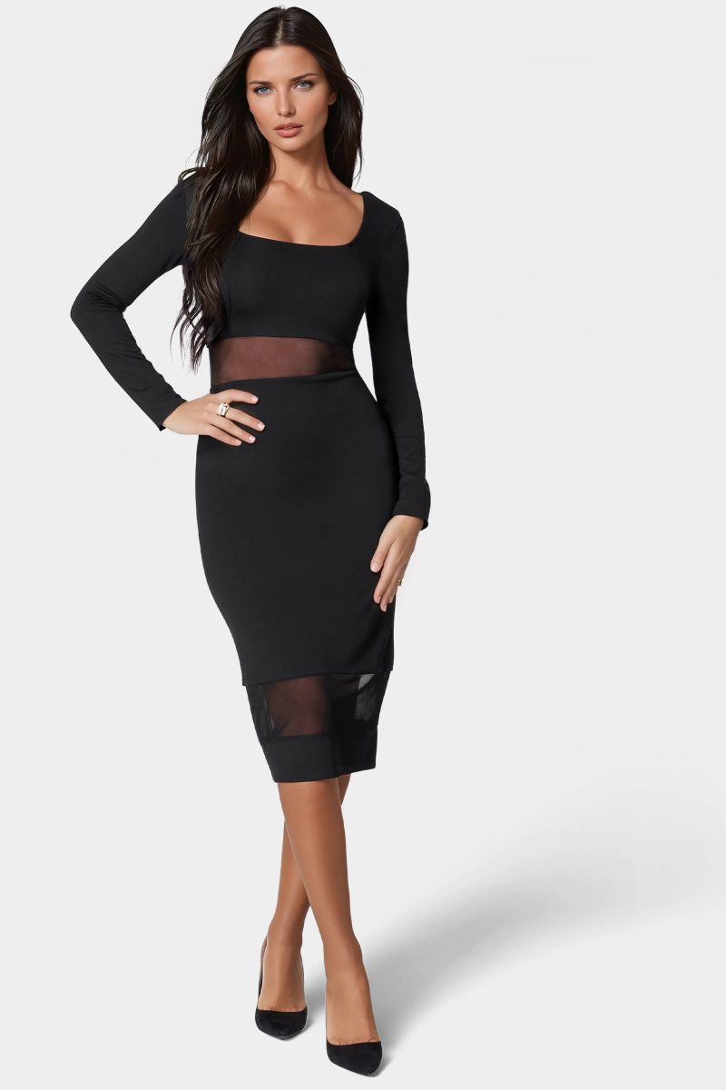 Square Neck Mesh Inset Dress