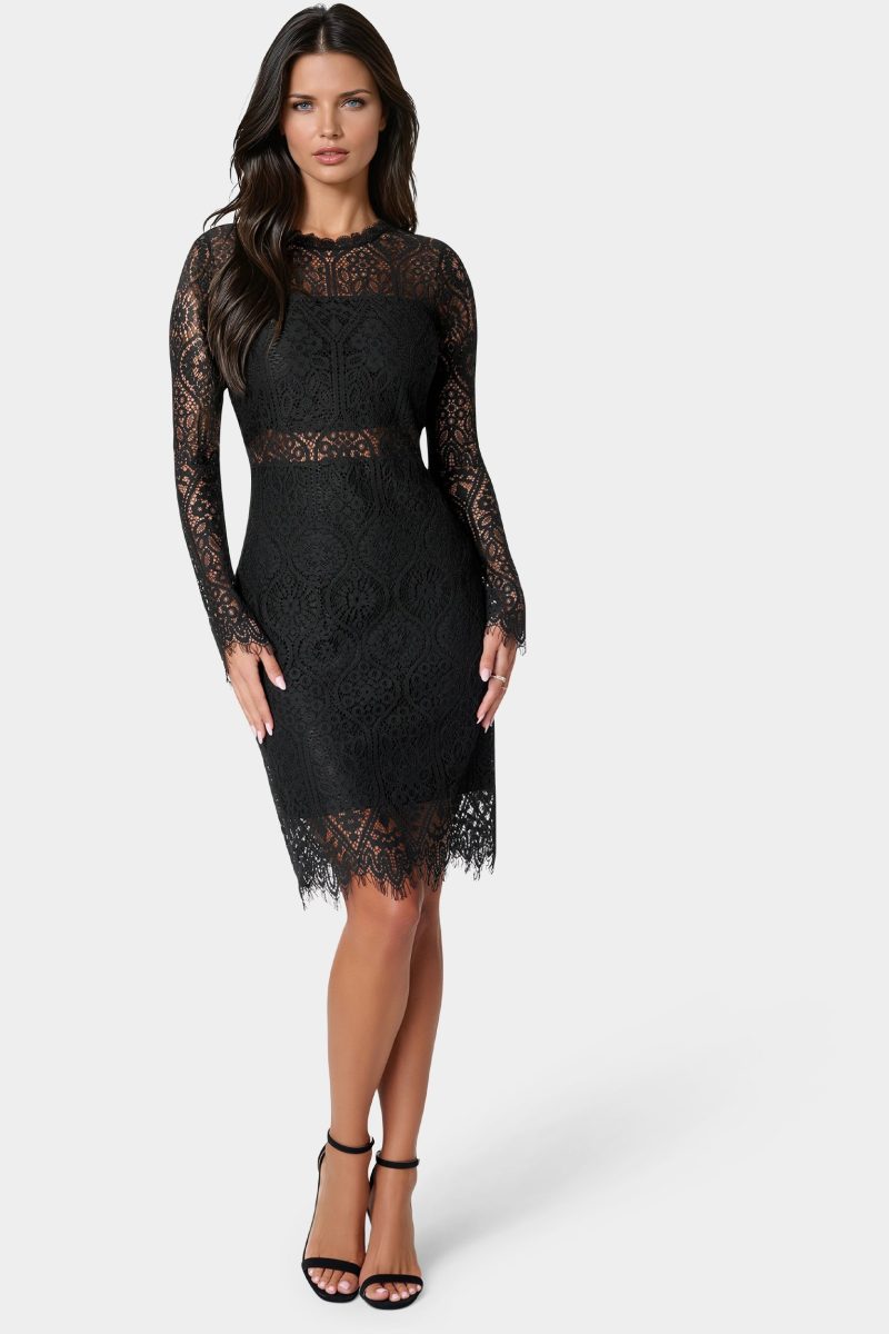 Bandeau Scallop Lace Pencil Dress