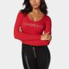 Long Sleeve Scoop Neck Bebe Logo Rib Top