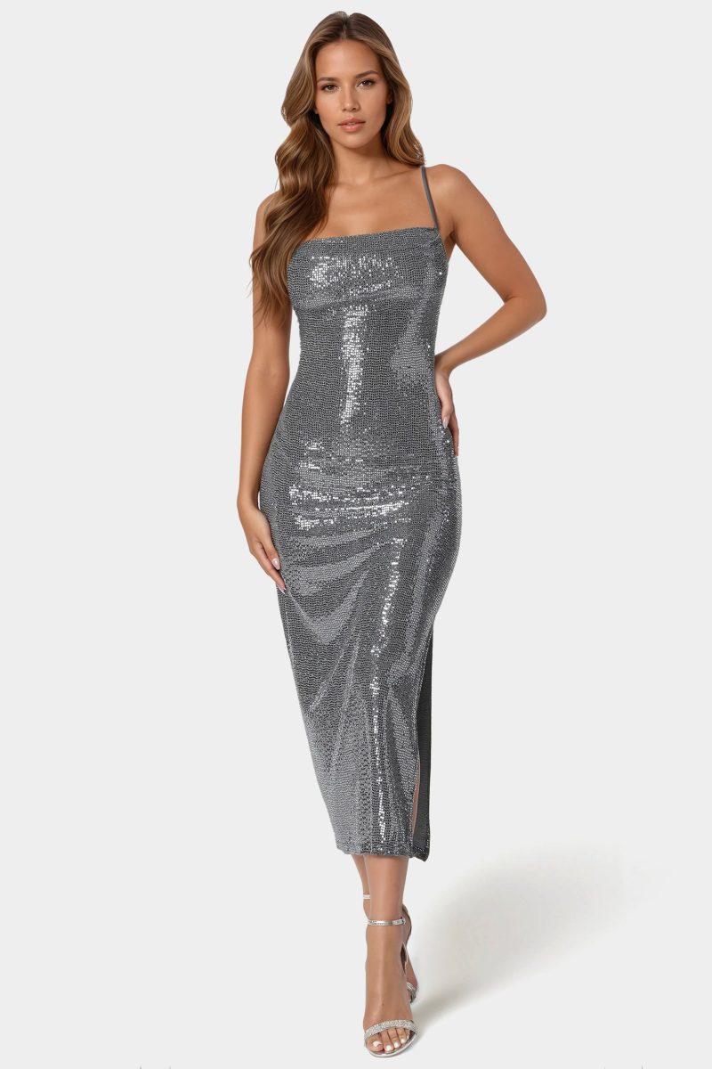 Cowl Neck Shimmer Maxi Dress