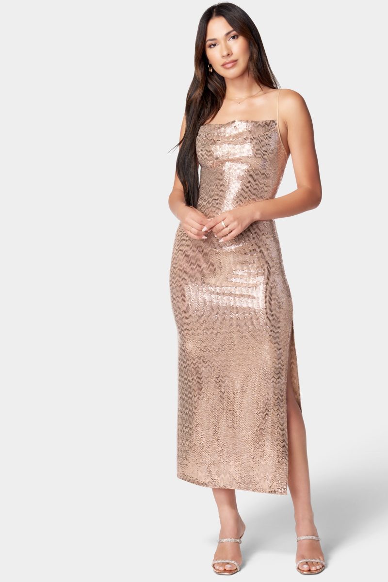 Cowl Neck Shimmer Maxi Dress