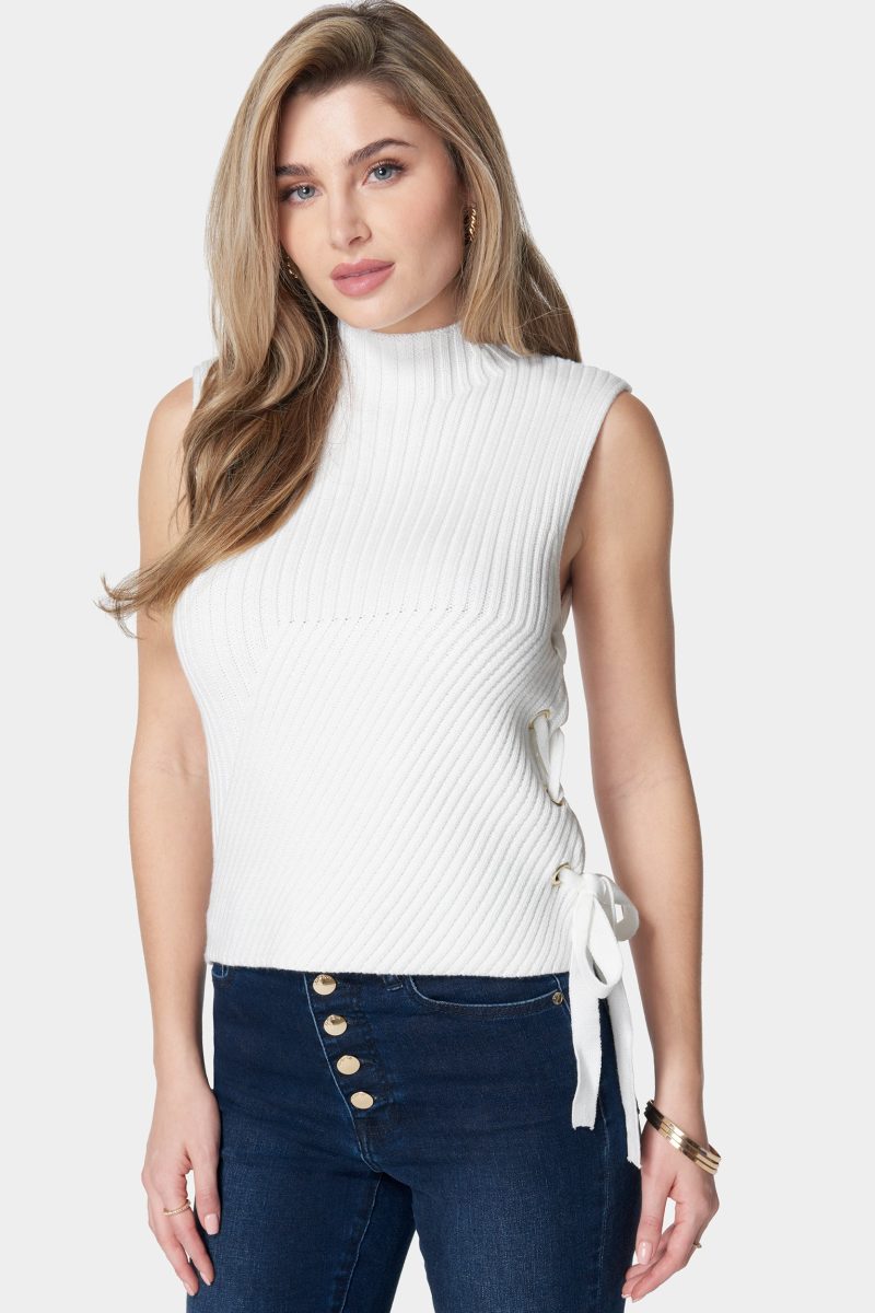 Wool Blend Side Lace Up Sleeveless Sweater Top