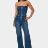 Front Zipper Wide Leg Denim Jumpsuit