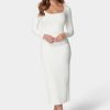 Rib Square Neck Long Sleeve Dress