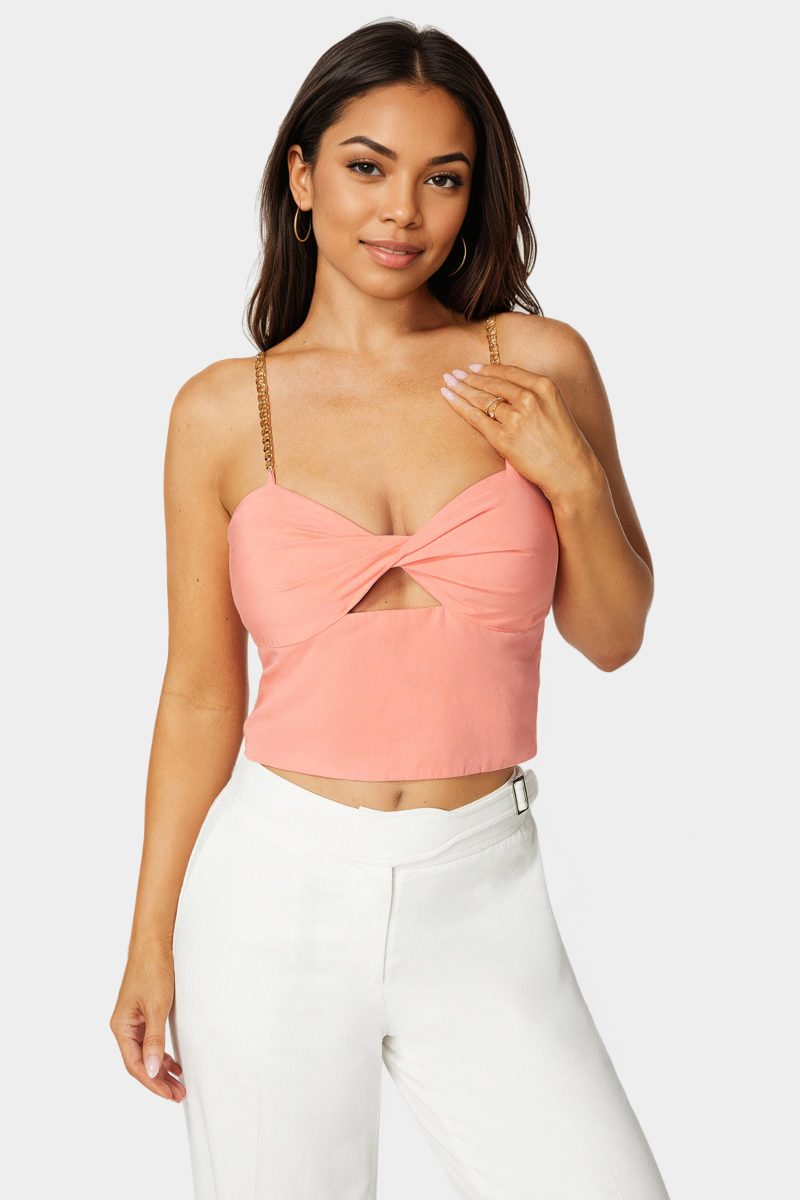 Adjustable Chain Strap Twisted Front Top