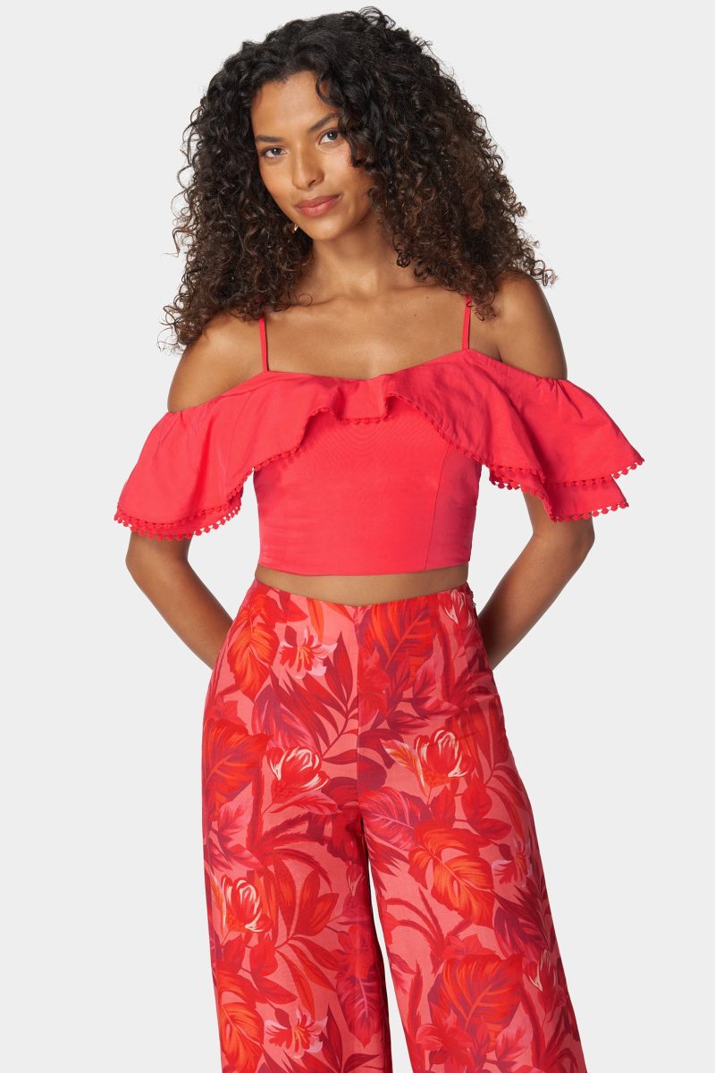 Tie Back Ruffle Trim Detail Top