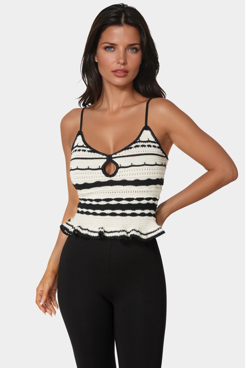 Front Keyhole Scallop Hem Crochet Sweater