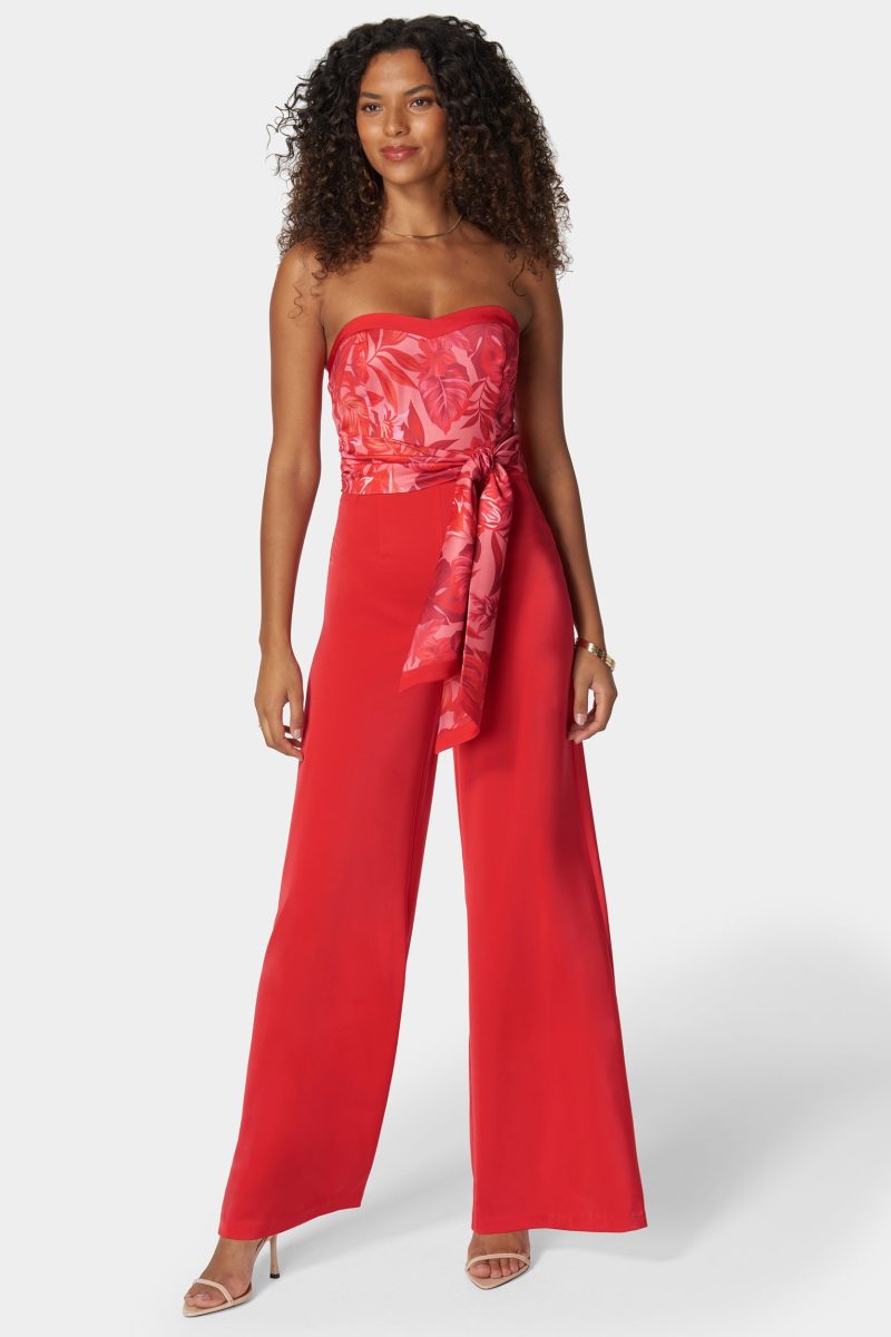 Satin Tie Front Scarf Ultra Wide Leg Jumpsuit