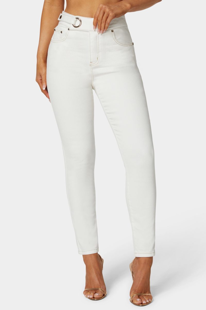 Natural Waist Tab Detail Skinny Jeans