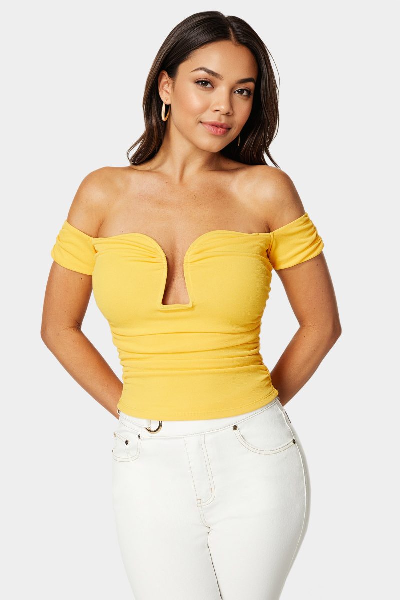 Ruched Cut Out Cold Shoulder Knit Top