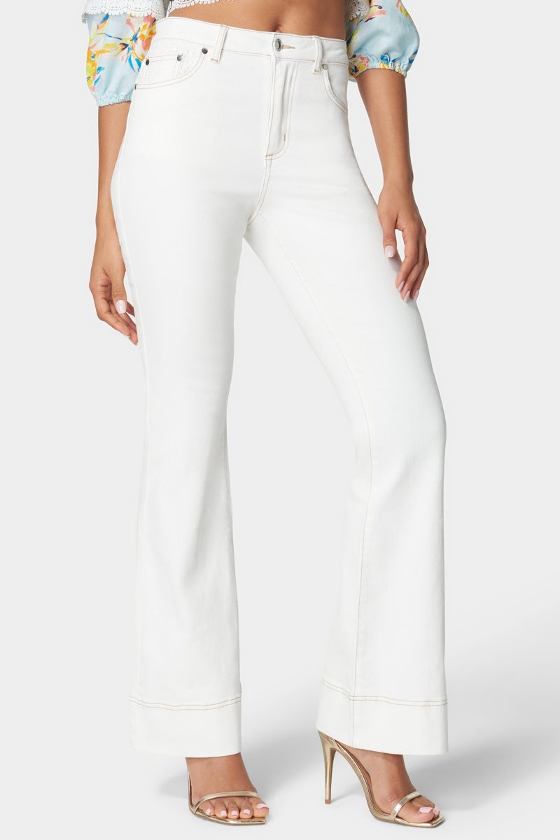 Natural Waist Lace Detail Wide Leg Jeans