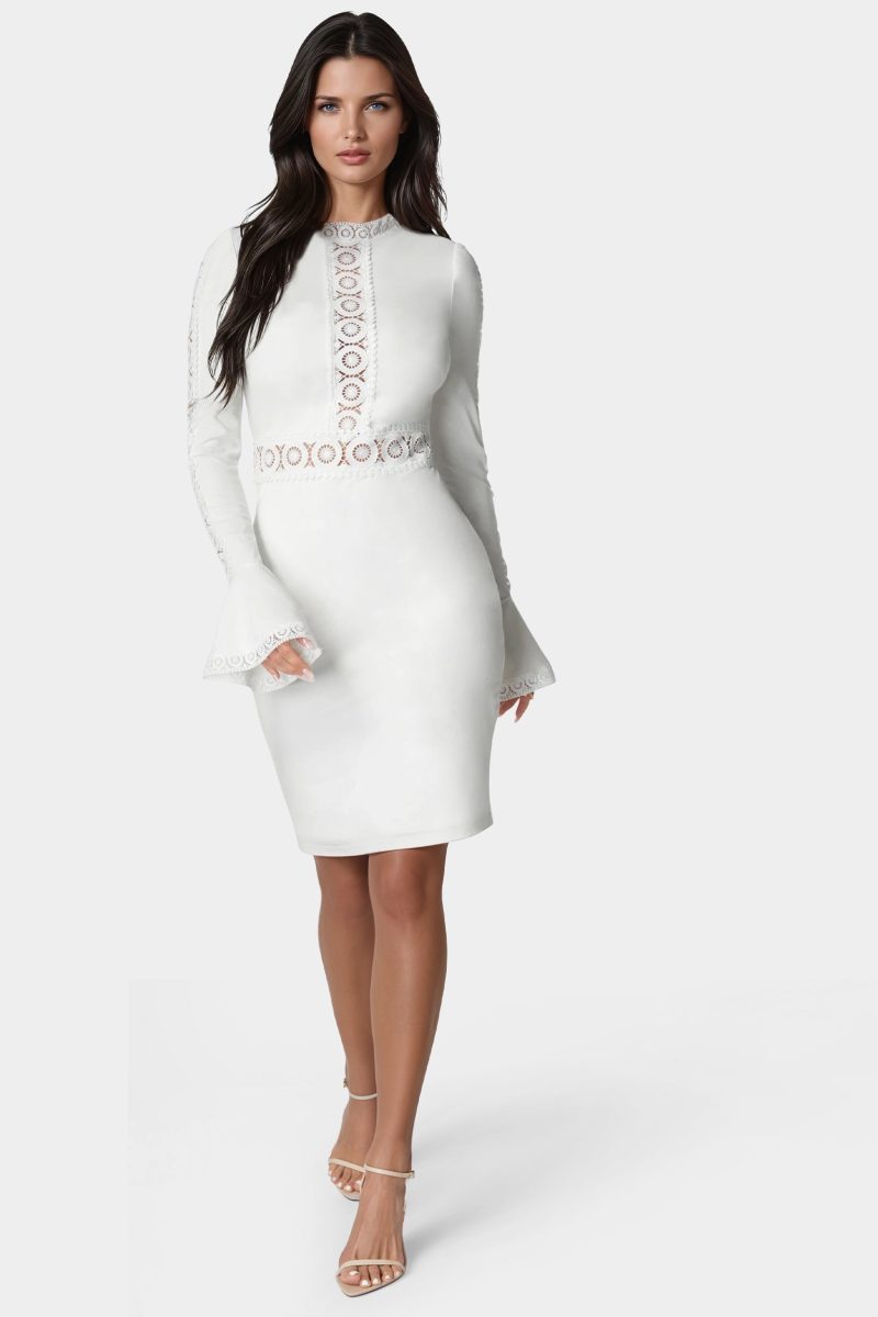 High Neck Lace Midi Dress