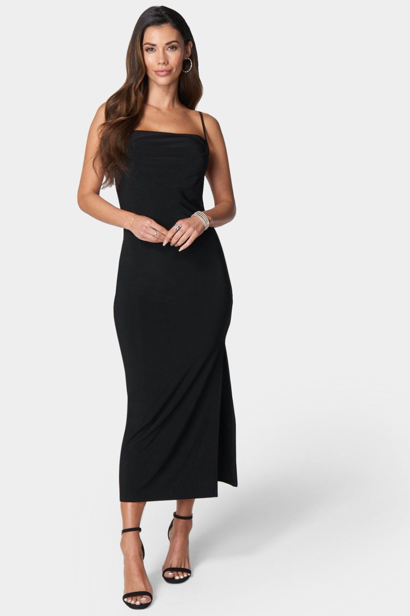 Cowl Neck Spaghetti Strap Slit Maxi