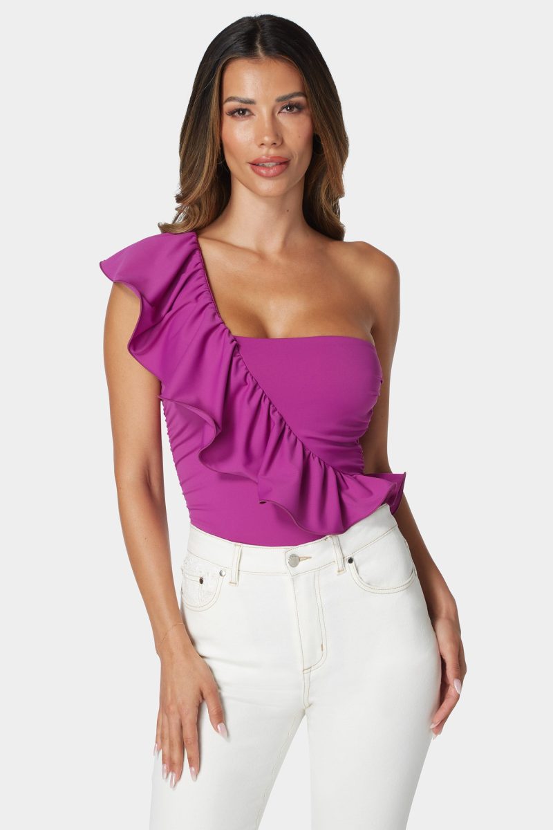 One Shoulder Ruffle Knit Bodysuit