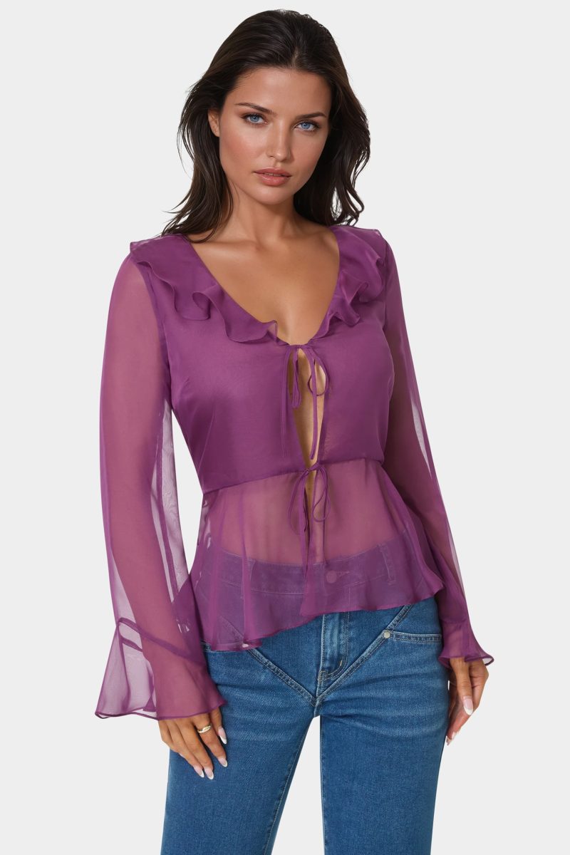 Chiffon Fit & Flare Tie Front Blouse