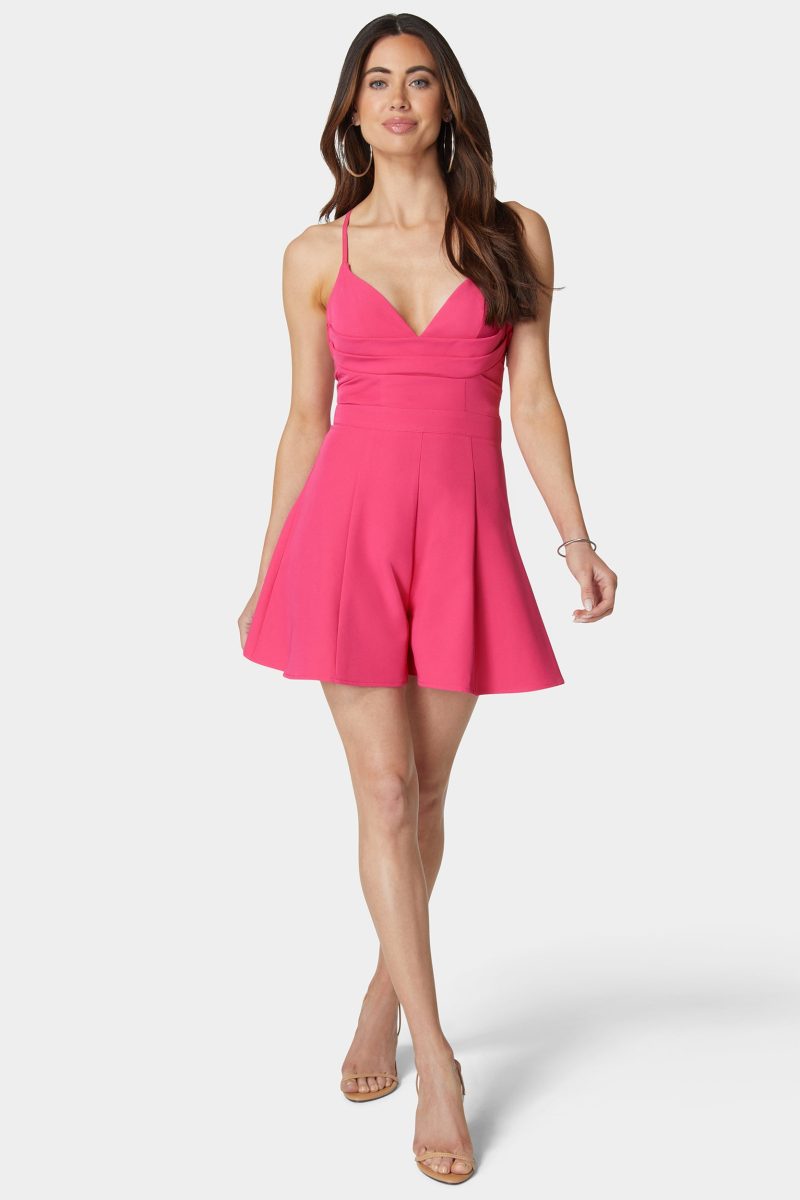 Cowl Neck Lace Up Back Flowy Romper